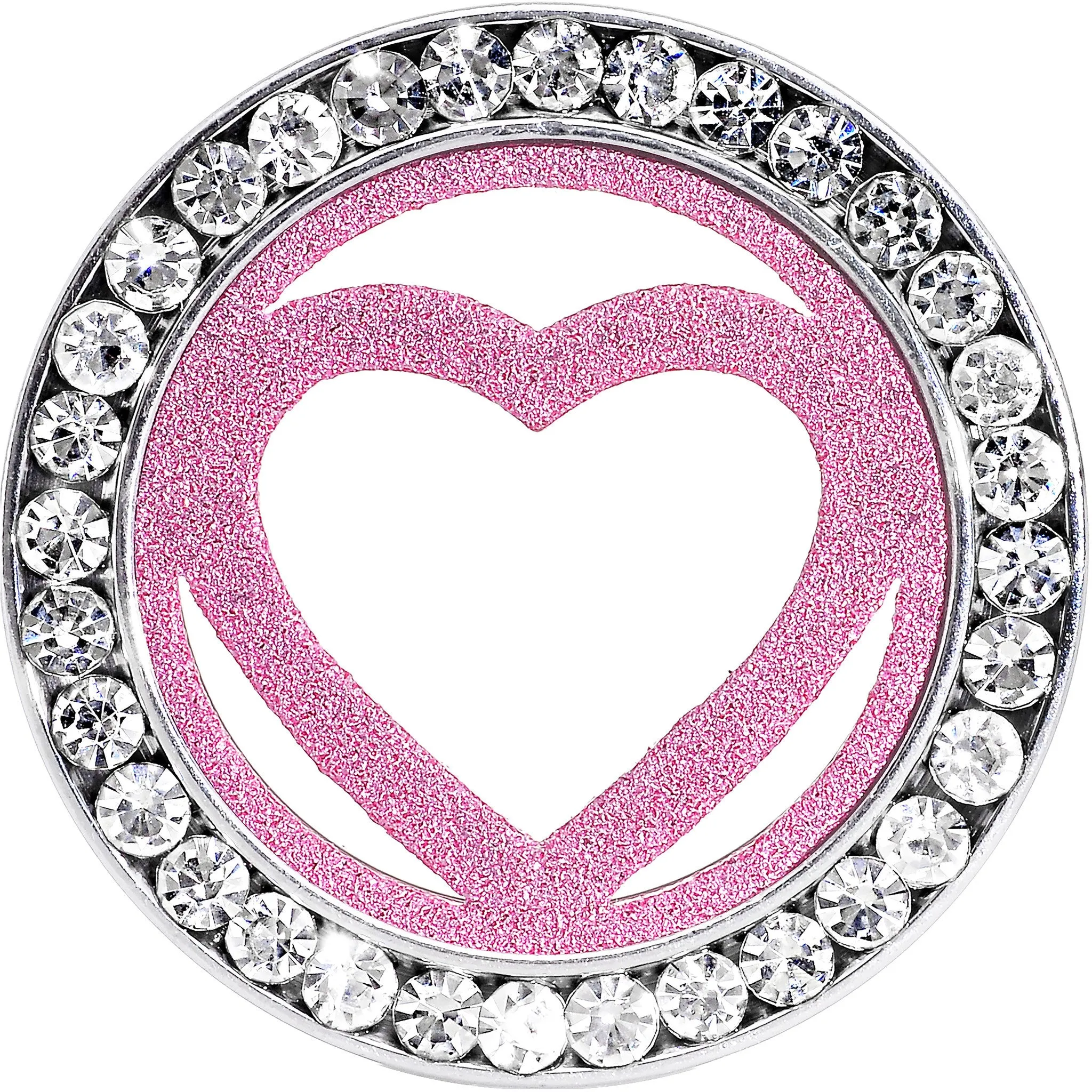 11/16 Stainless Steel Clear Gem Pink Heart Tunnel Plug