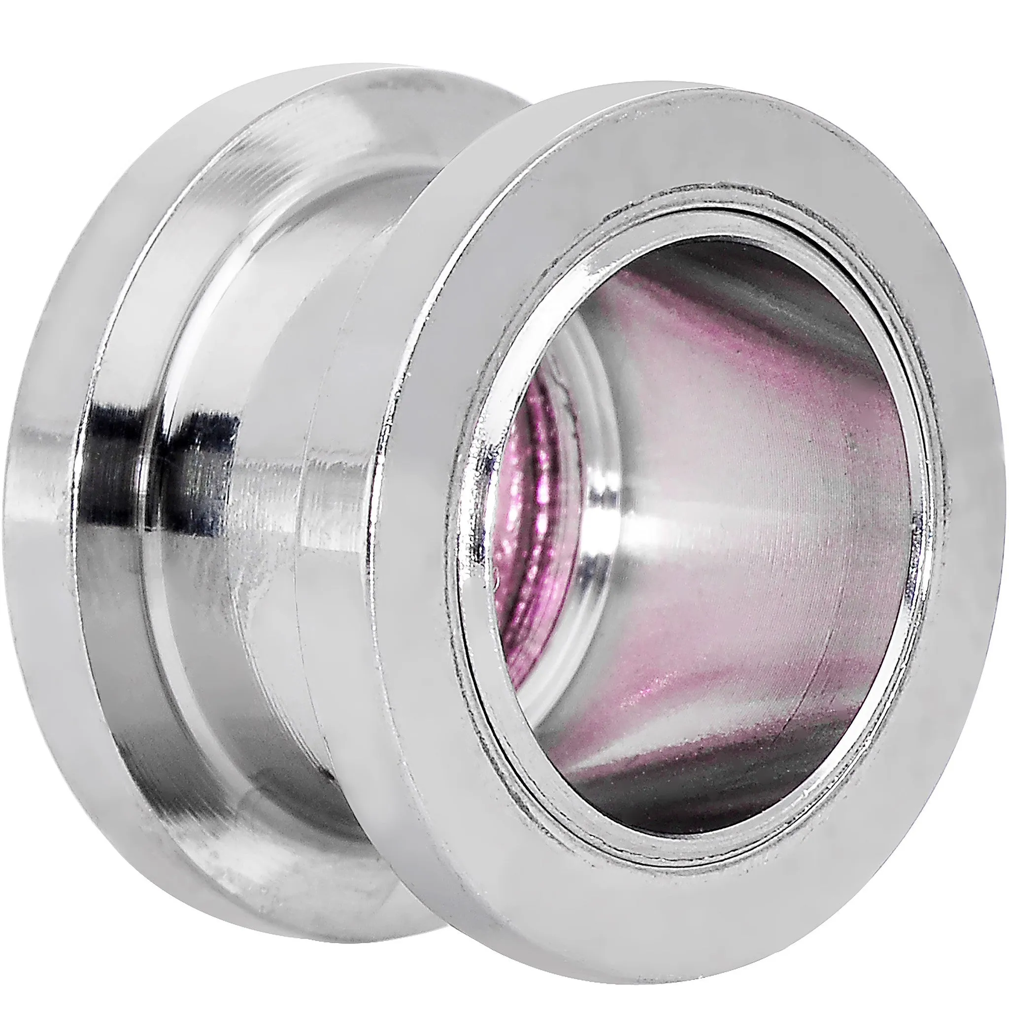 1/2 Stainless Steel Clear Gem Pink Heart Tunnel Plug