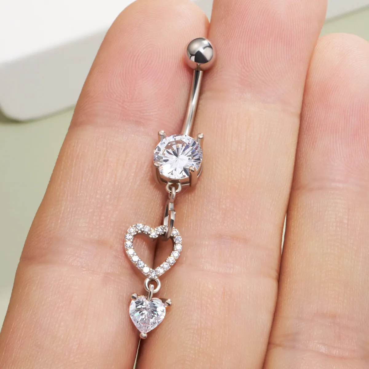 14G CZ Triple Hearts Dangle Belly Button Ring