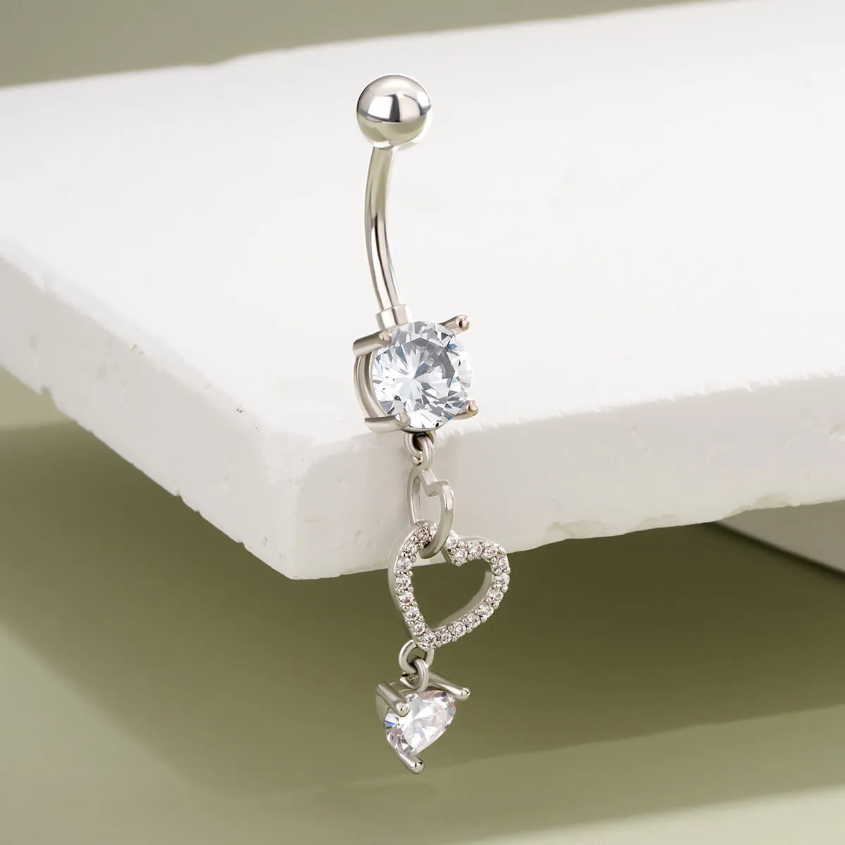 14G CZ Triple Hearts Dangle Belly Button Ring