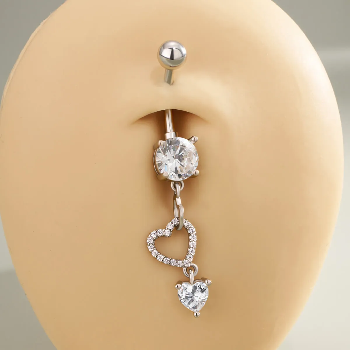 14G CZ Triple Hearts Dangle Belly Button Ring