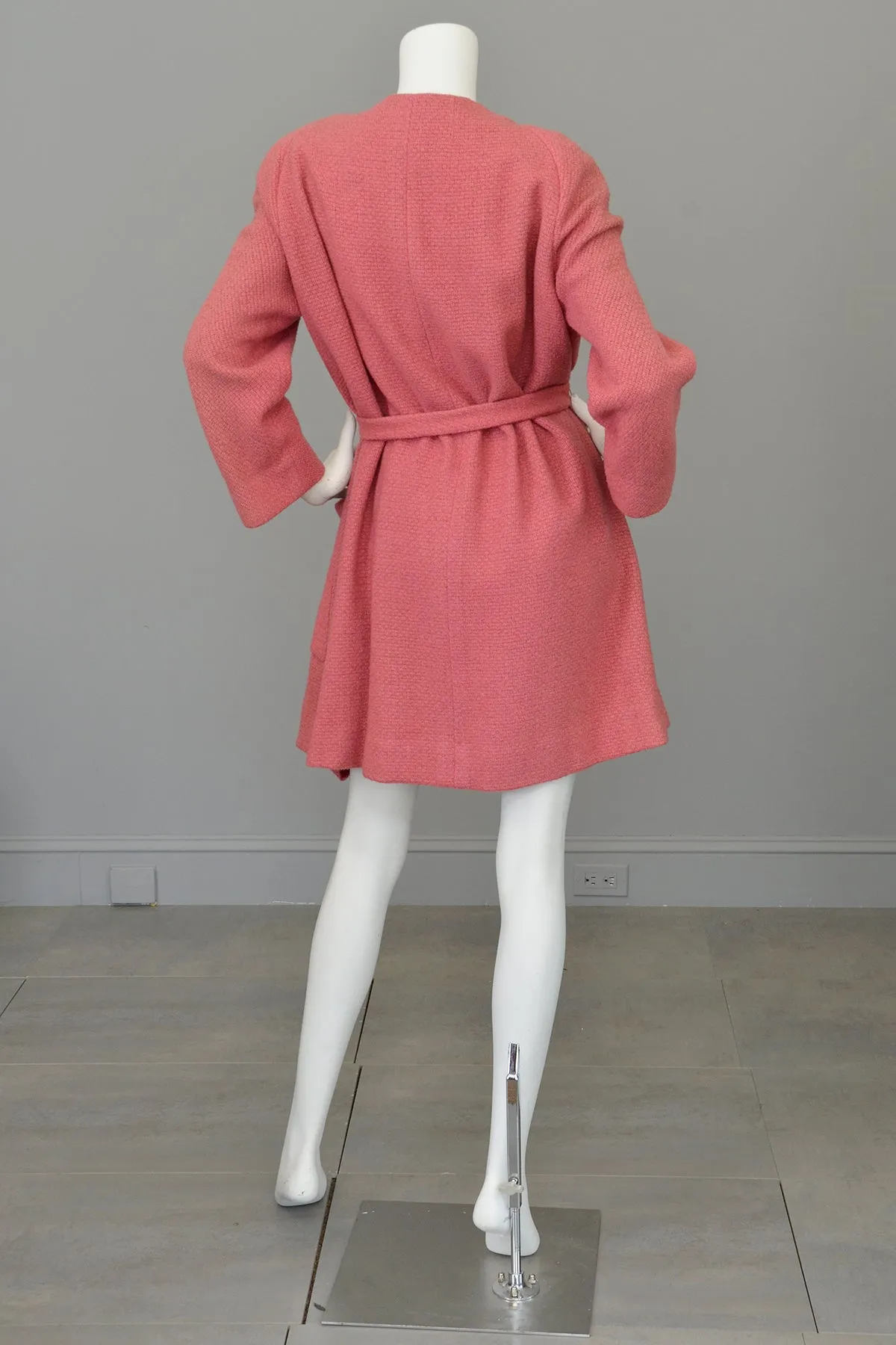 1950s Pink Bouclé Patch Pockets Coat