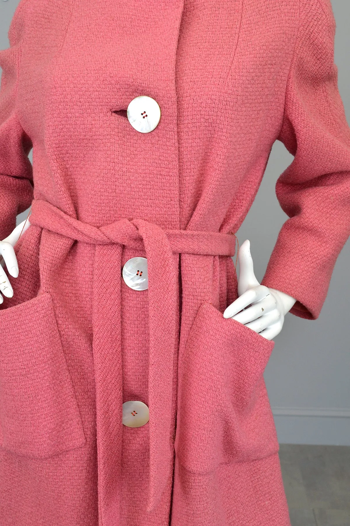 1950s Pink Bouclé Patch Pockets Coat