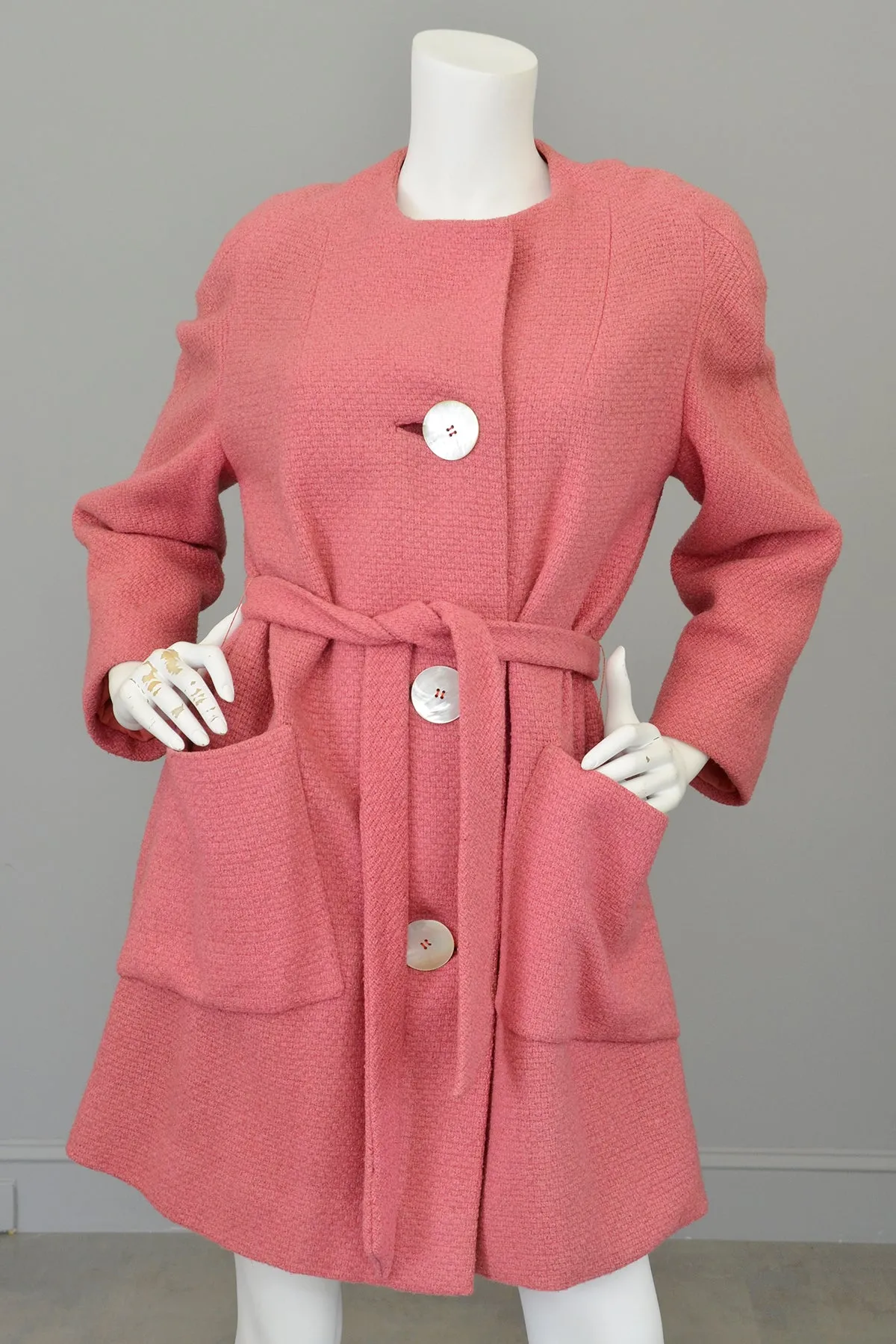 1950s Pink Bouclé Patch Pockets Coat