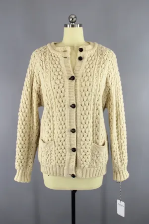 1980s Vintage Ivory Irish Wool Cardigan Sweater