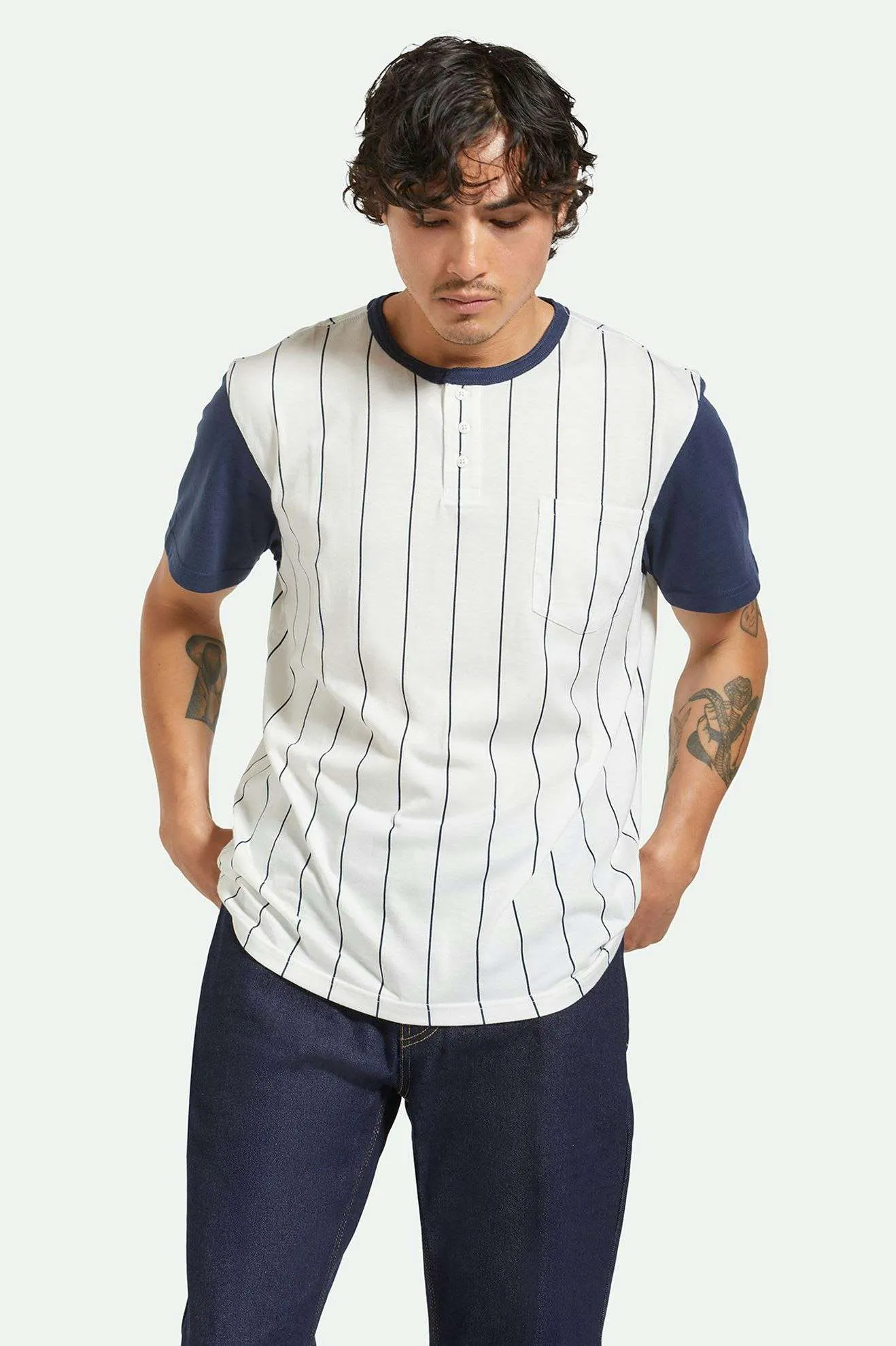 20th Anniversary Detroit Henley Pocket T-Shirt - Off White/Washed Navy