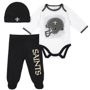 3-Piece Baby Boys New Orleans Saints Bodysuit, Footed Pant, and Cap Set