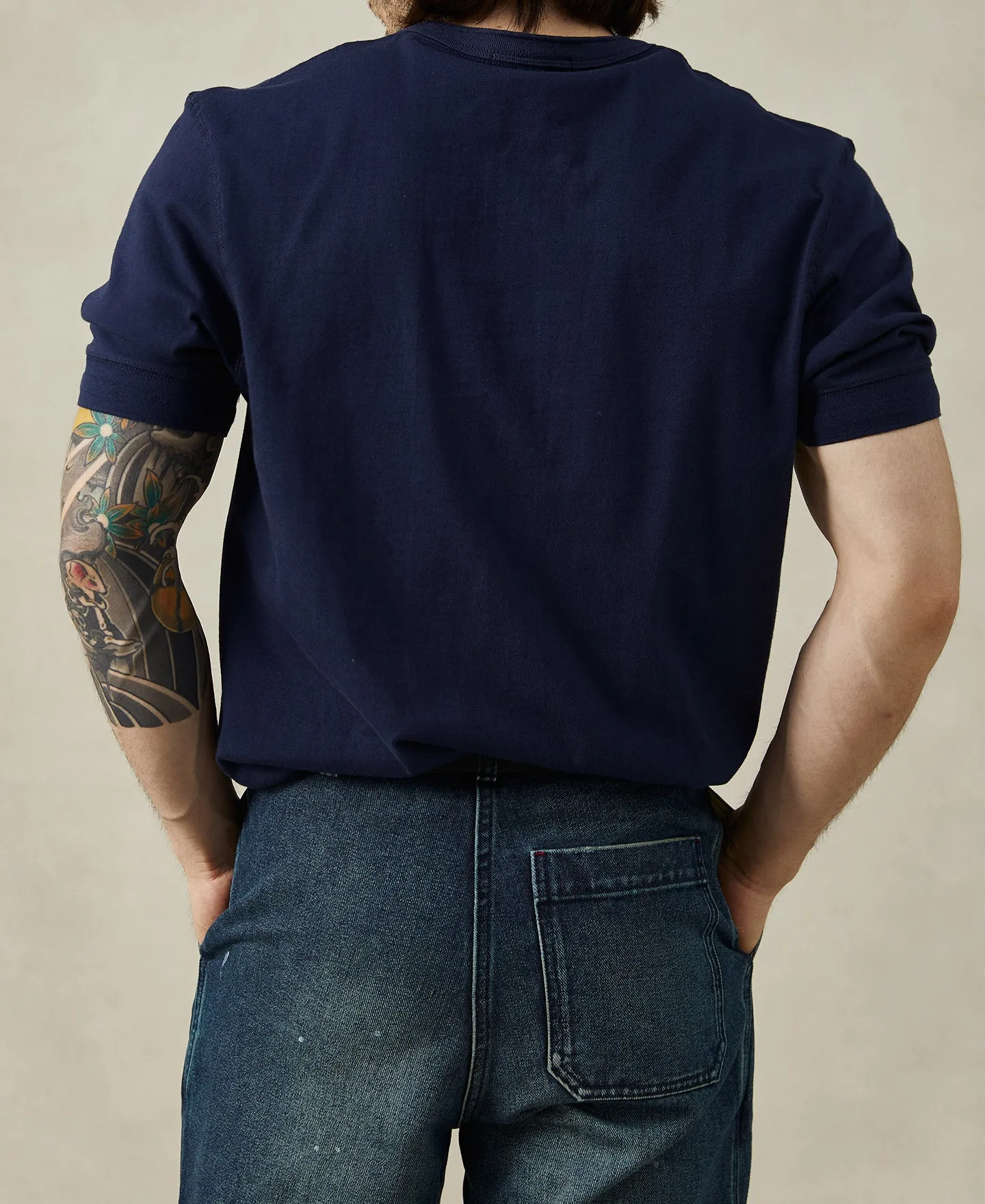 9.3 oz Cotton Tubular Henley T-Shirt - Navy