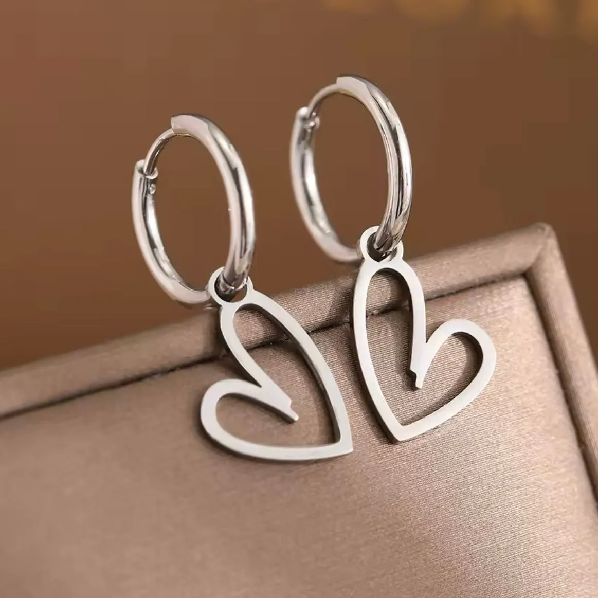 Abstract Heart Earrings - Silver