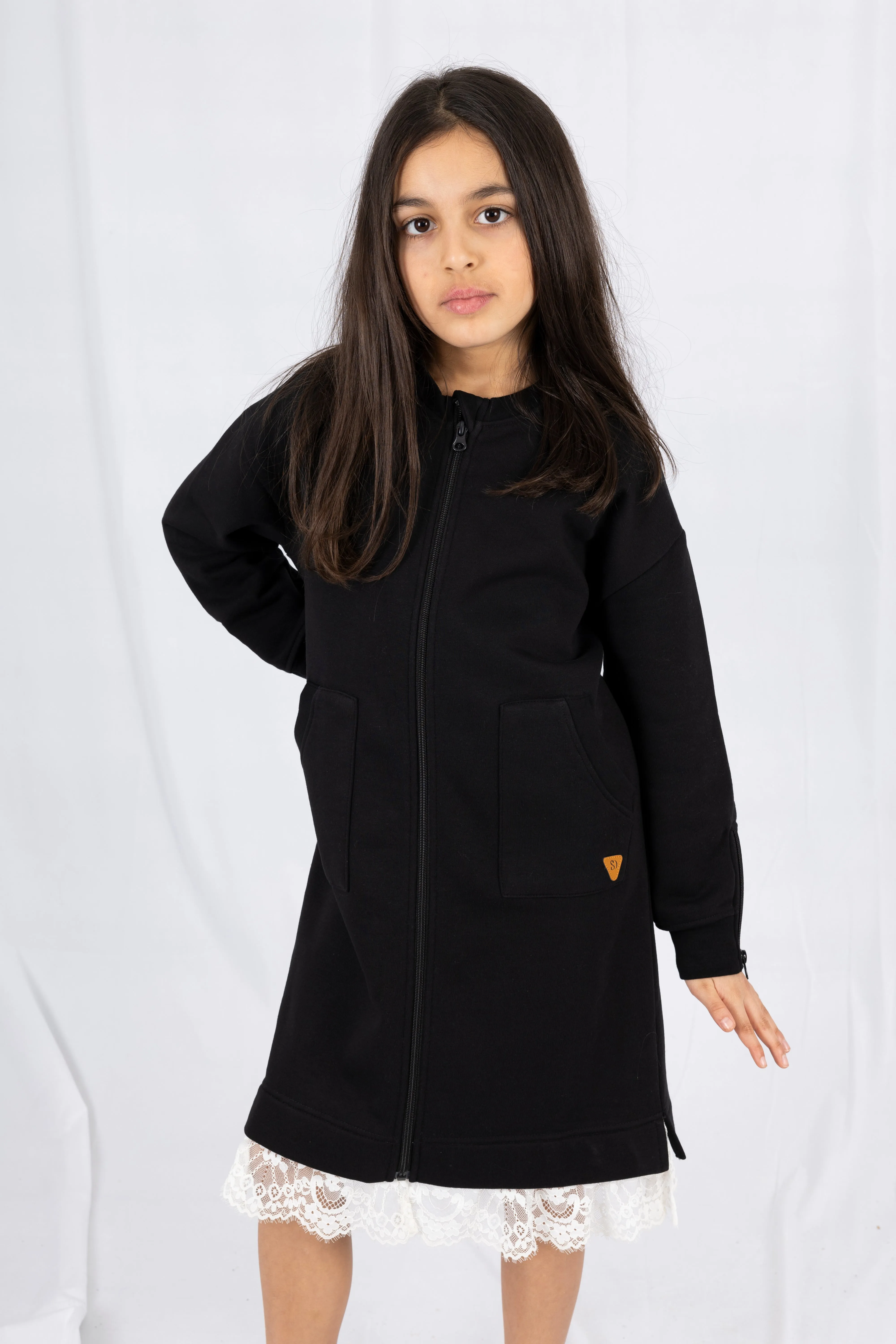 Adaptive Kids Sweatshirt Dress with Full Front Zipper and Easy-Undressing Sleeves