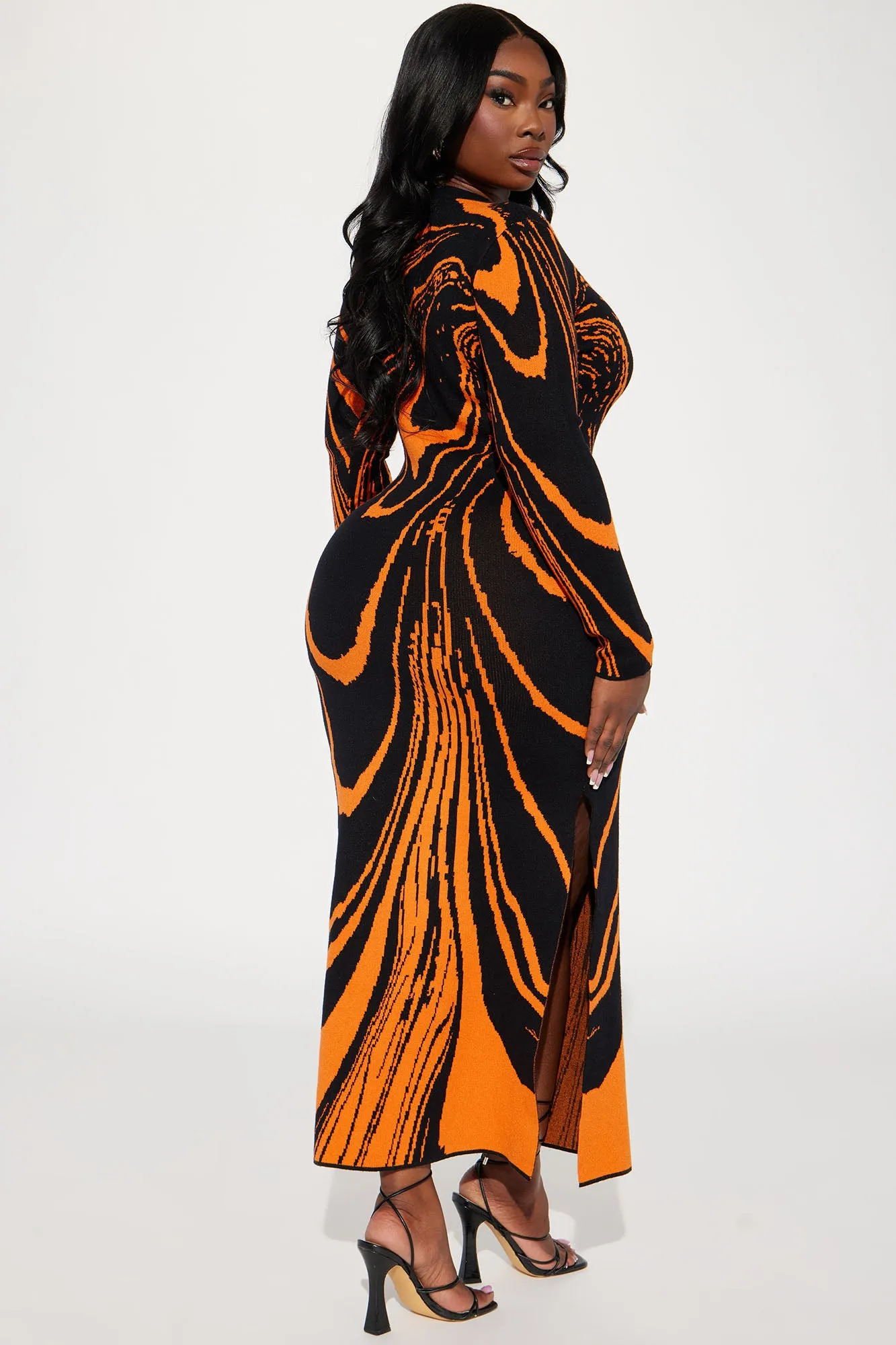 Amara Abstract Sweater Maxi Dress - Orange/combo