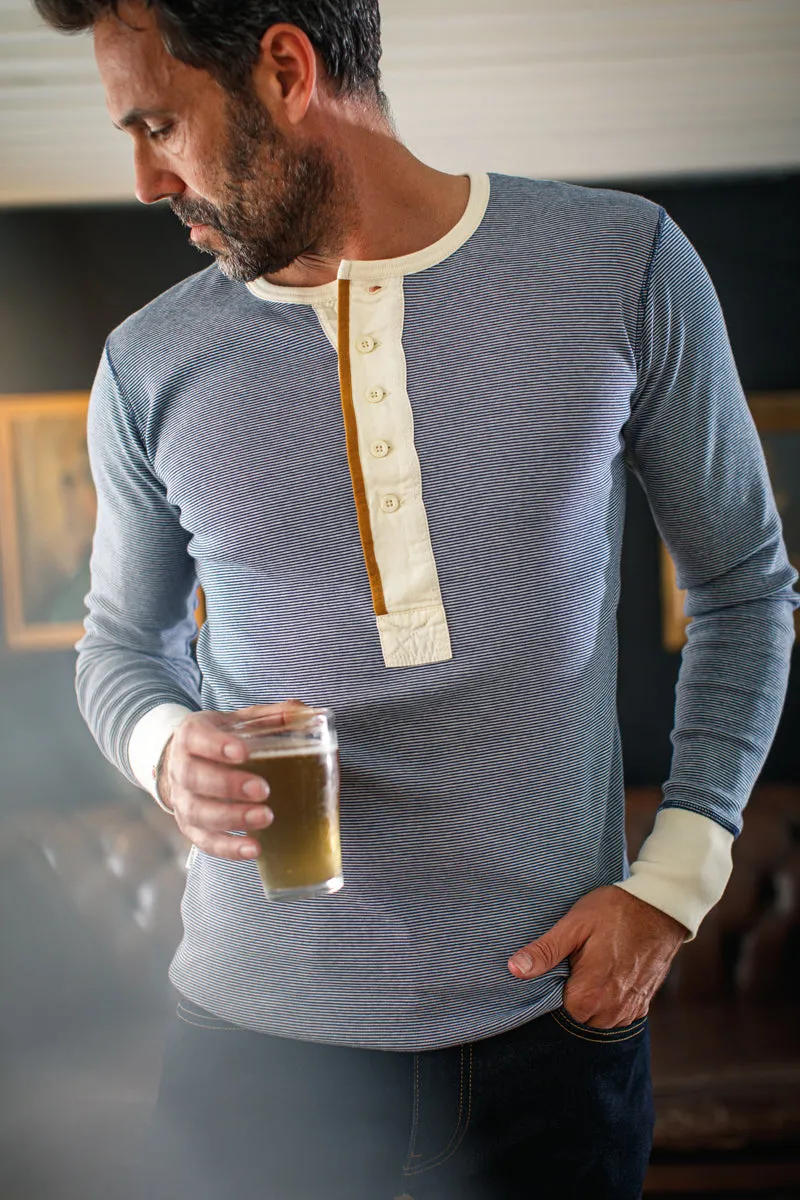 &SONS Wilder Henley Ticking Blue