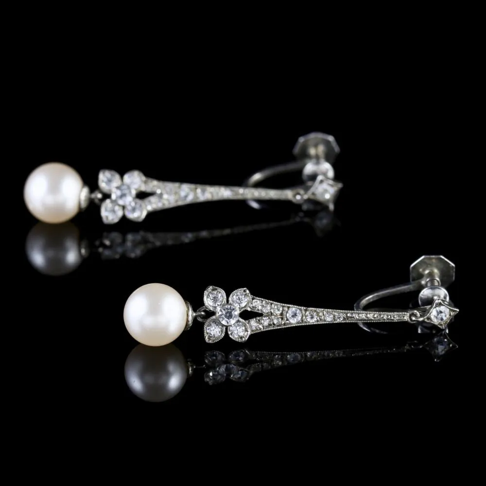 Antique Art Deco Silver Paste Pearl Earrings Circa 1930