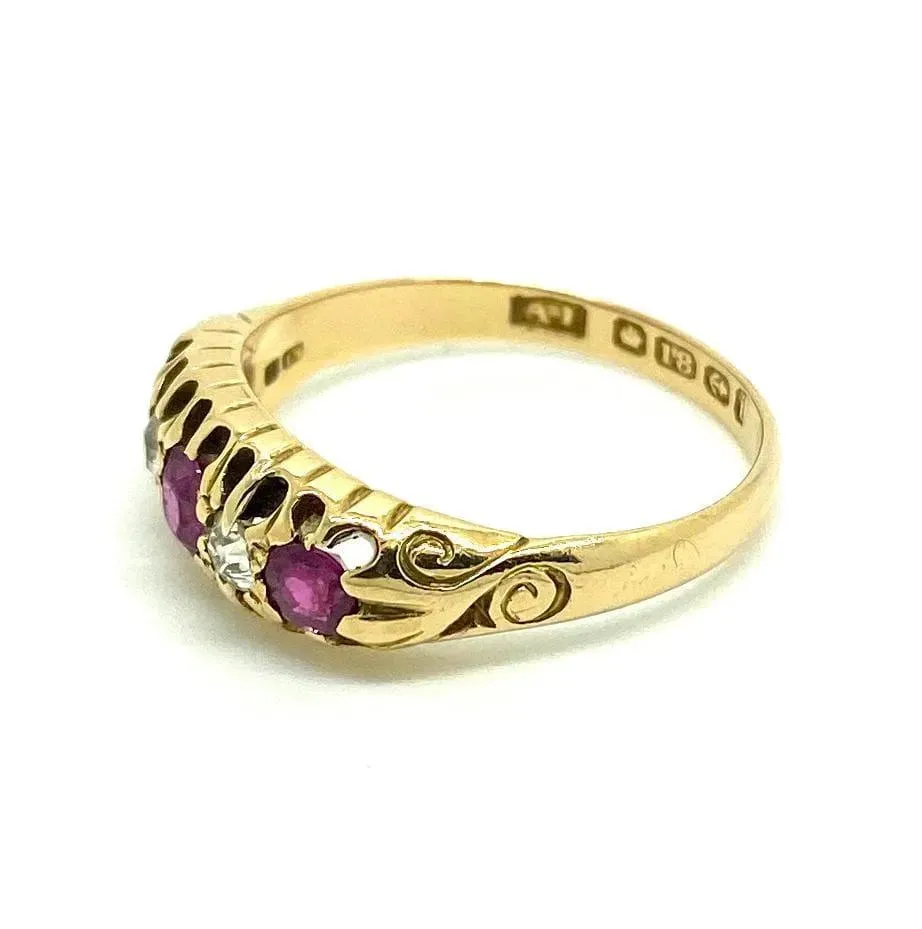 Antique Edwardian 1904 Diamond Ruby 18ct Gold Ring