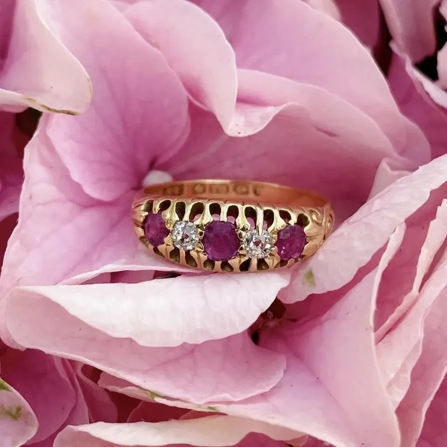 Antique Edwardian 1904 Diamond Ruby 18ct Gold Ring