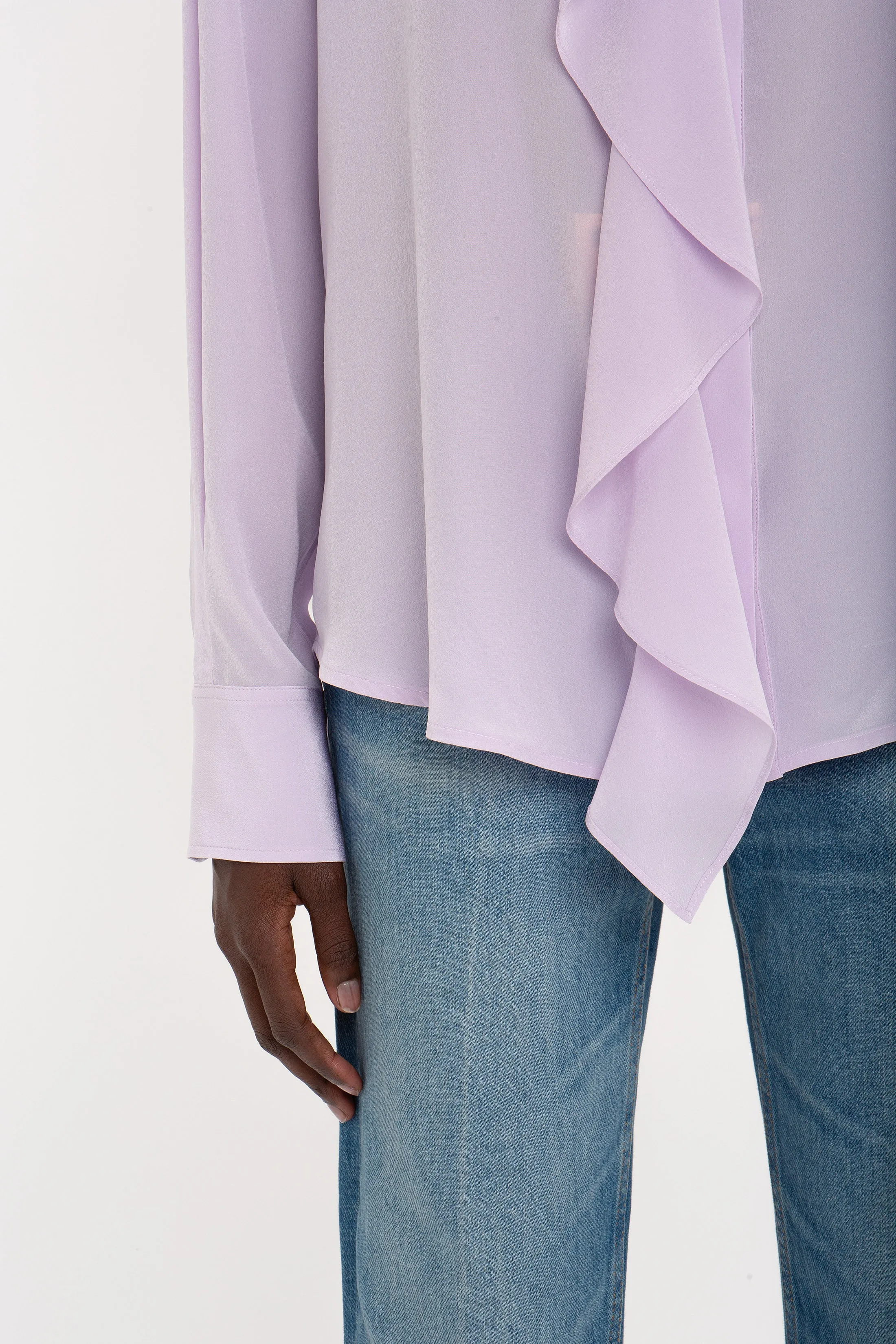 Asymmetric Ruffle Blouse In Petunia