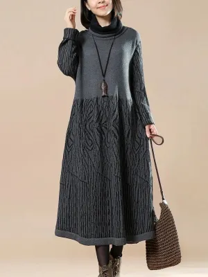 Autumn And Winter Ladies Knitted Turtleneck Sweater Dress