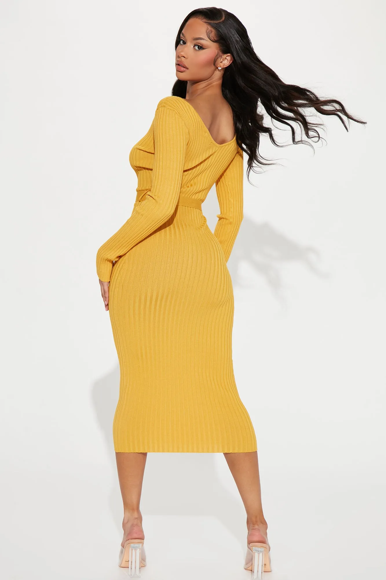 Autumn Calls Sweater Midi Dress - Mustard