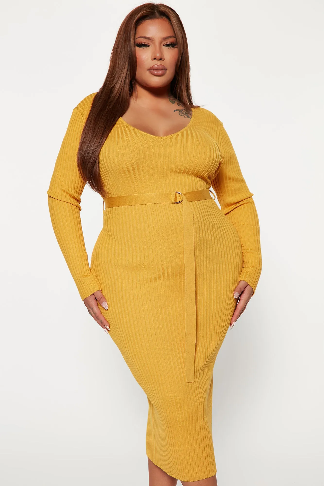 Autumn Calls Sweater Midi Dress - Mustard