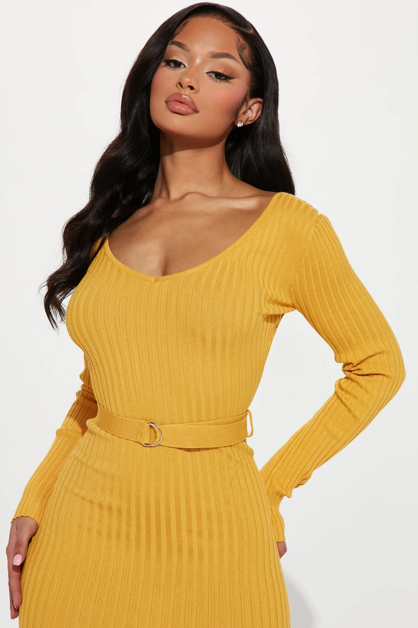 Autumn Calls Sweater Midi Dress - Mustard