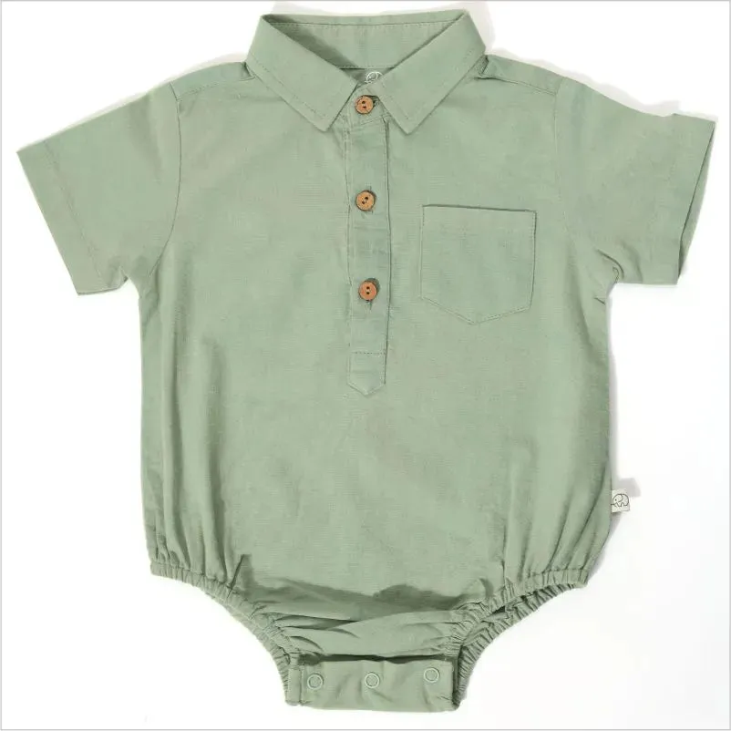 Baby Button Front Collared Bodysuit - Mineral Green