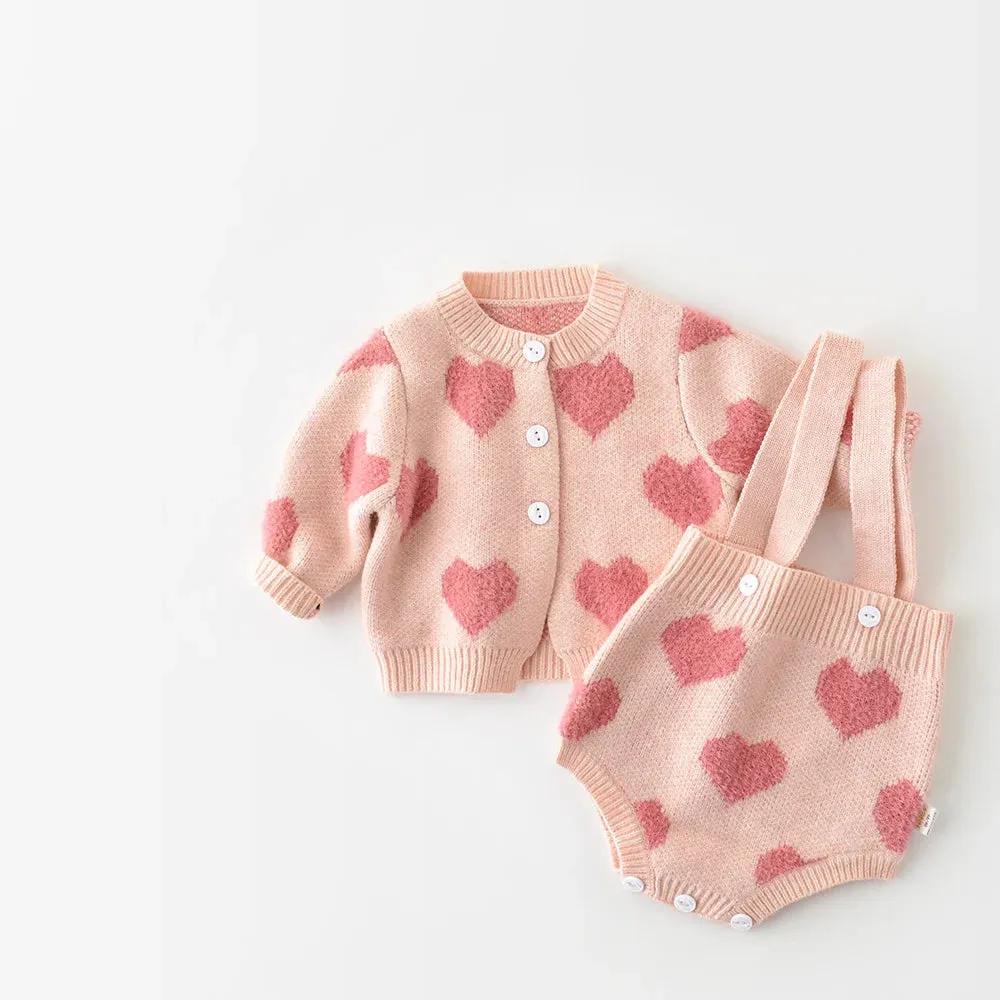 Baby Knit Heart Romper & Cardigan Set