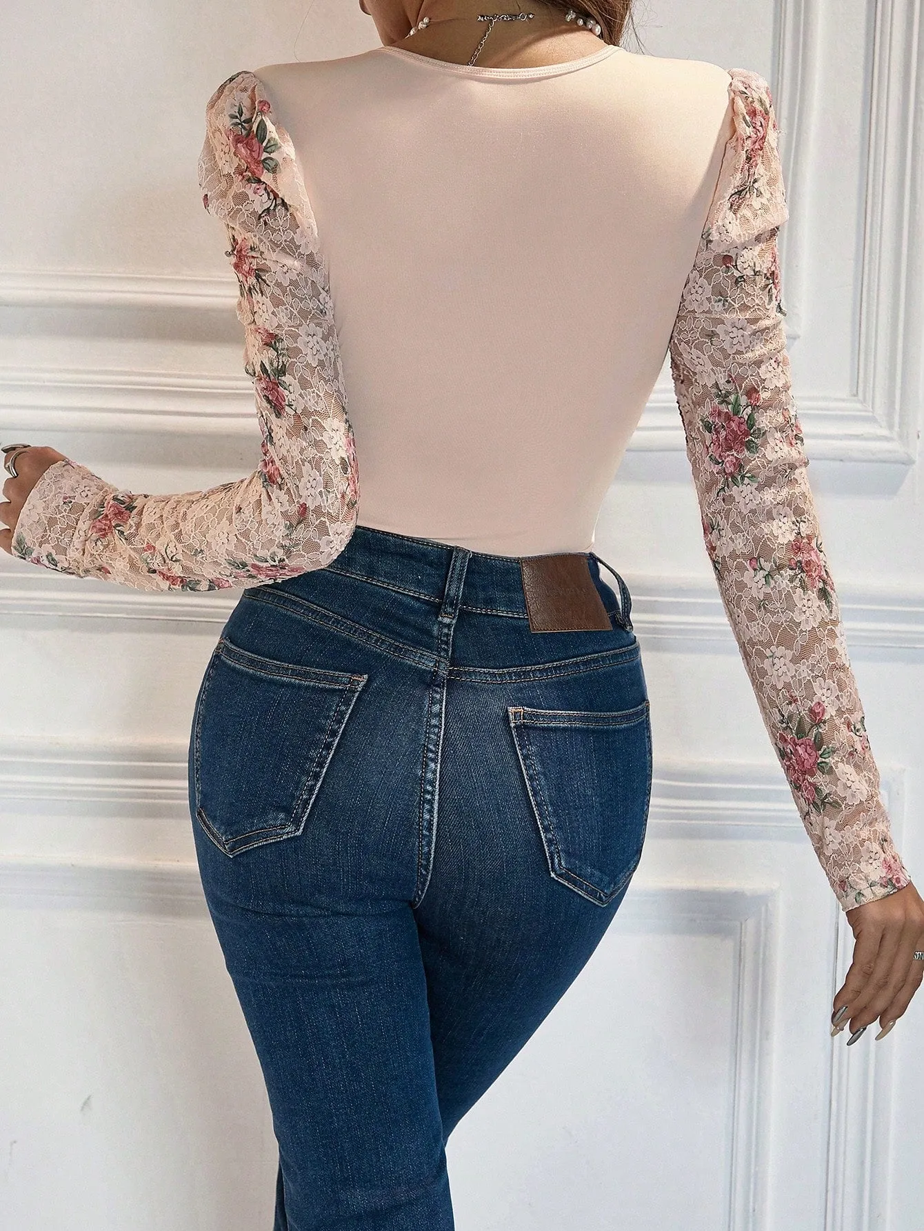 BAE Floral Printed Lace Long Sleeve Bodysuit