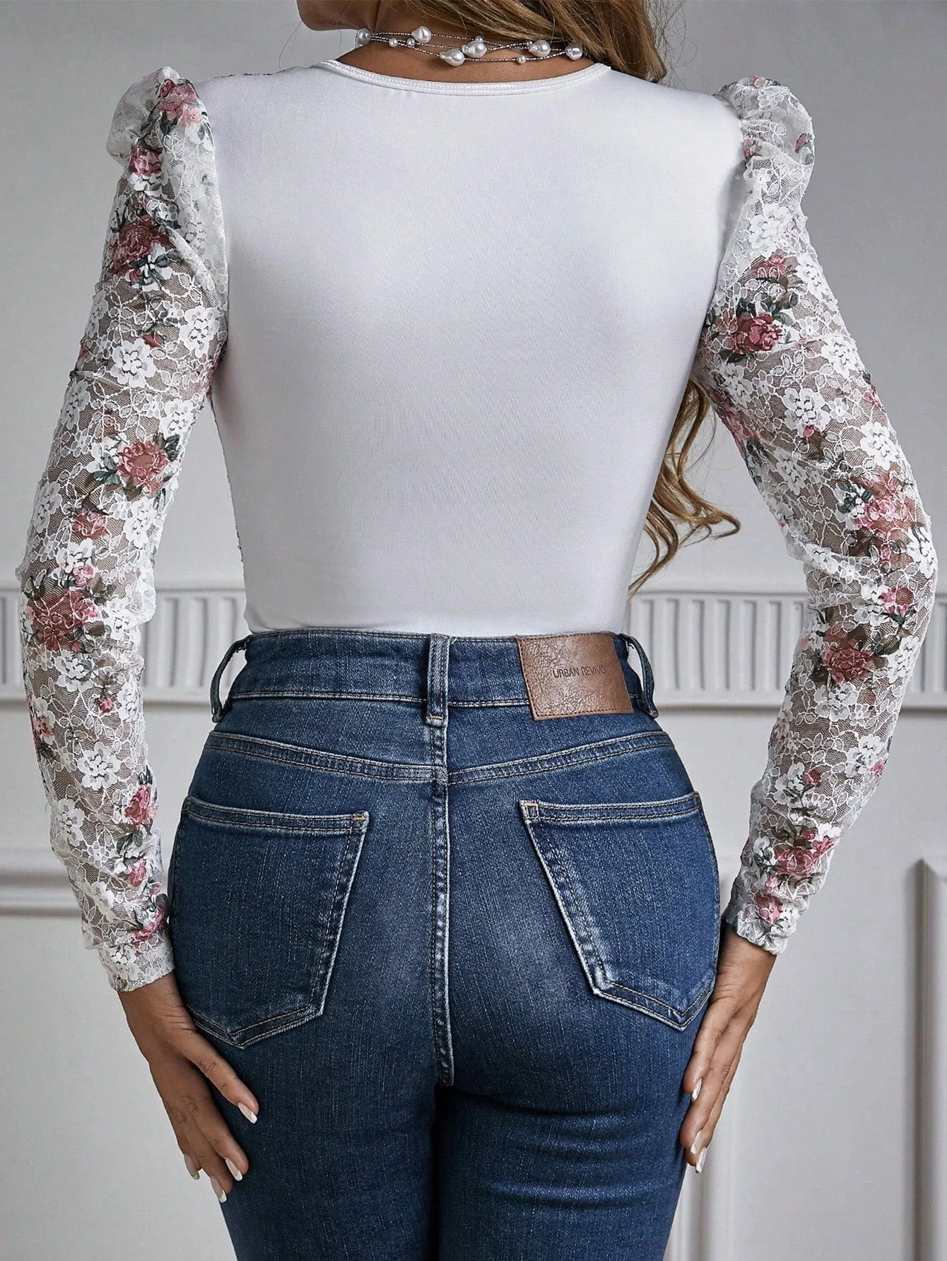 BAE Floral Printed Lace Long Sleeve Bodysuit