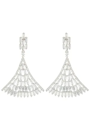 Baguette Fan Tail Earrings Silver