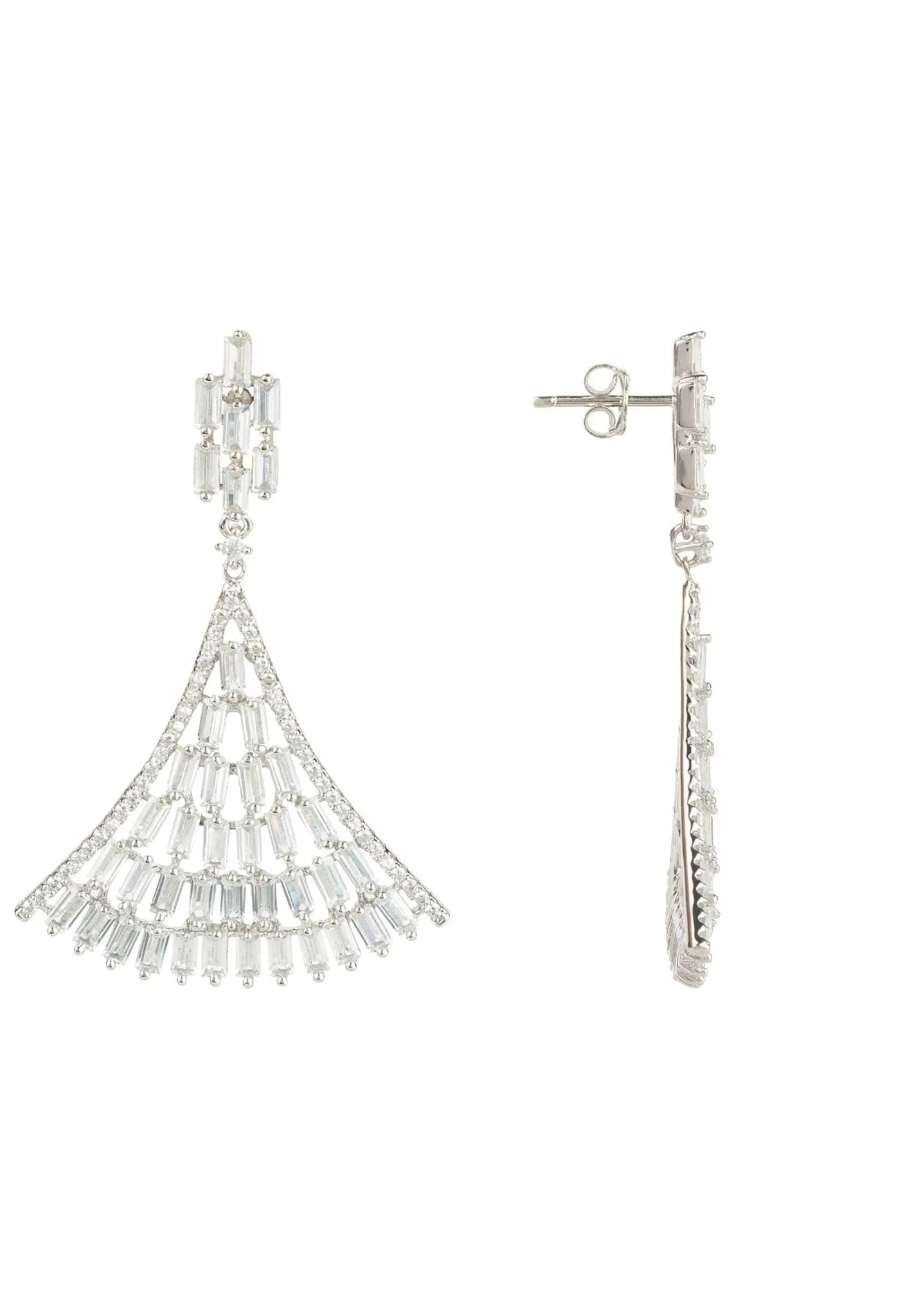 Baguette Fan Tail Earrings Silver