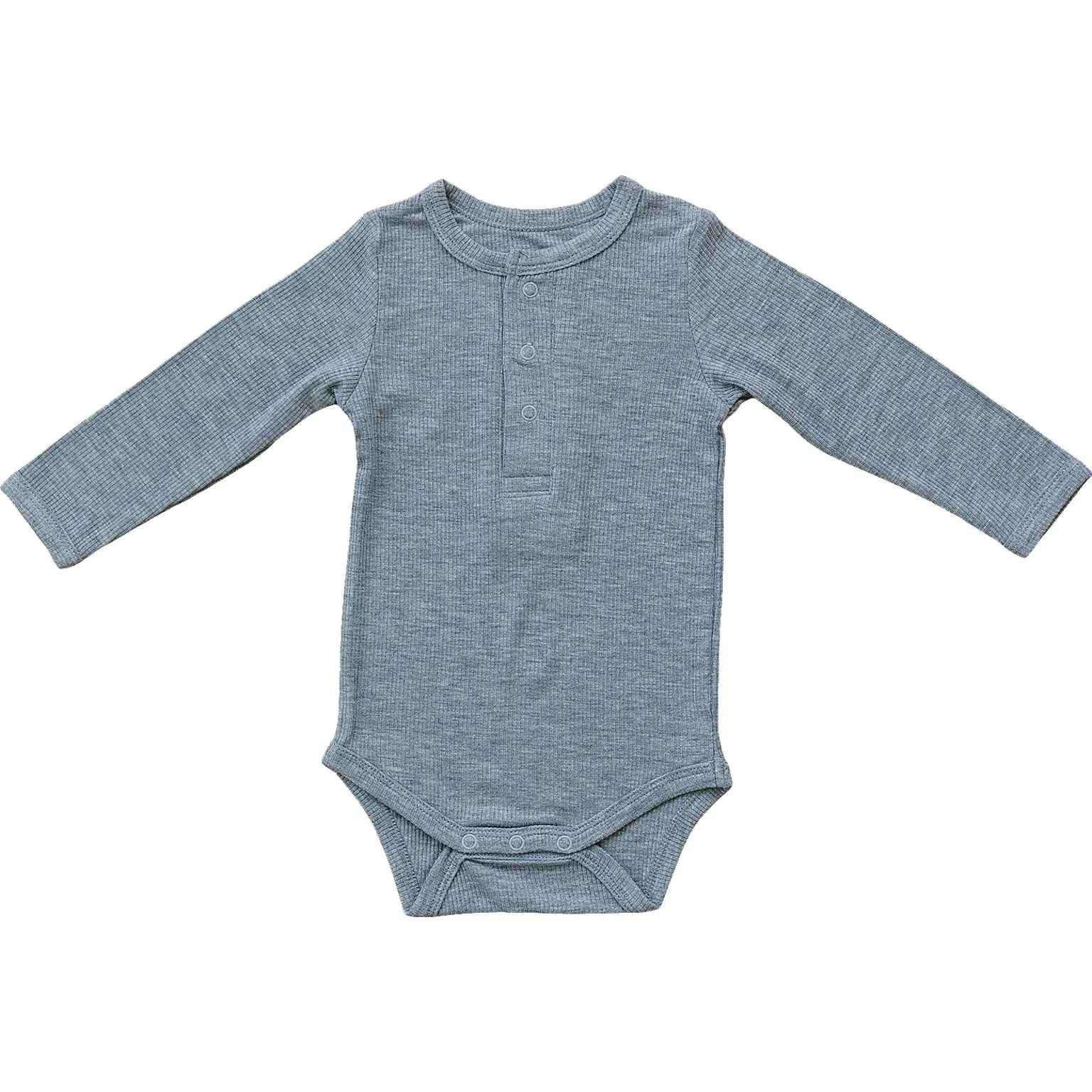 Bamboo Snap Long Sleeve Ribbed Bodysuit- Heather Grey