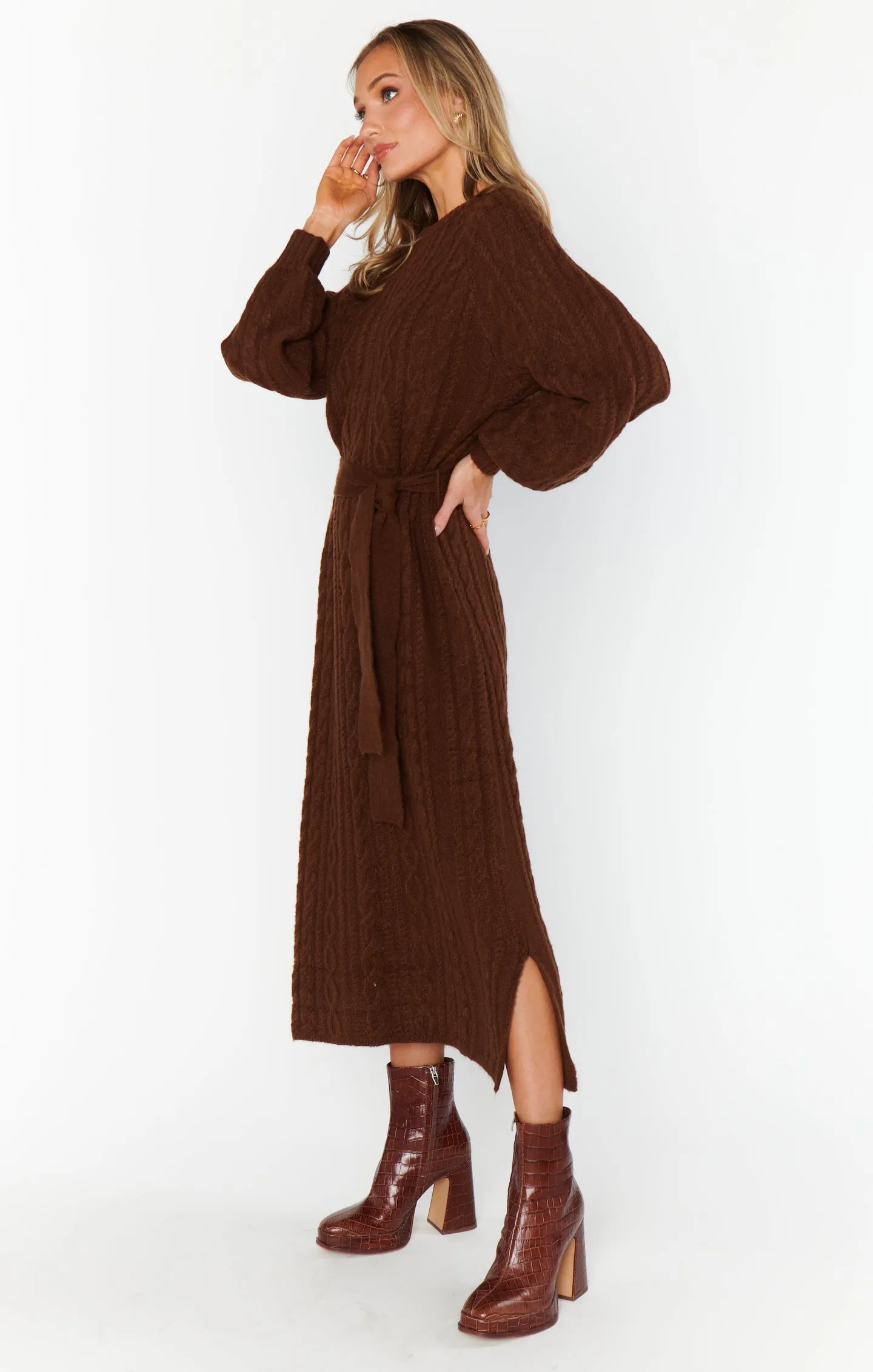 Barb Sweater Dress ~ Chocolate Cable Knit