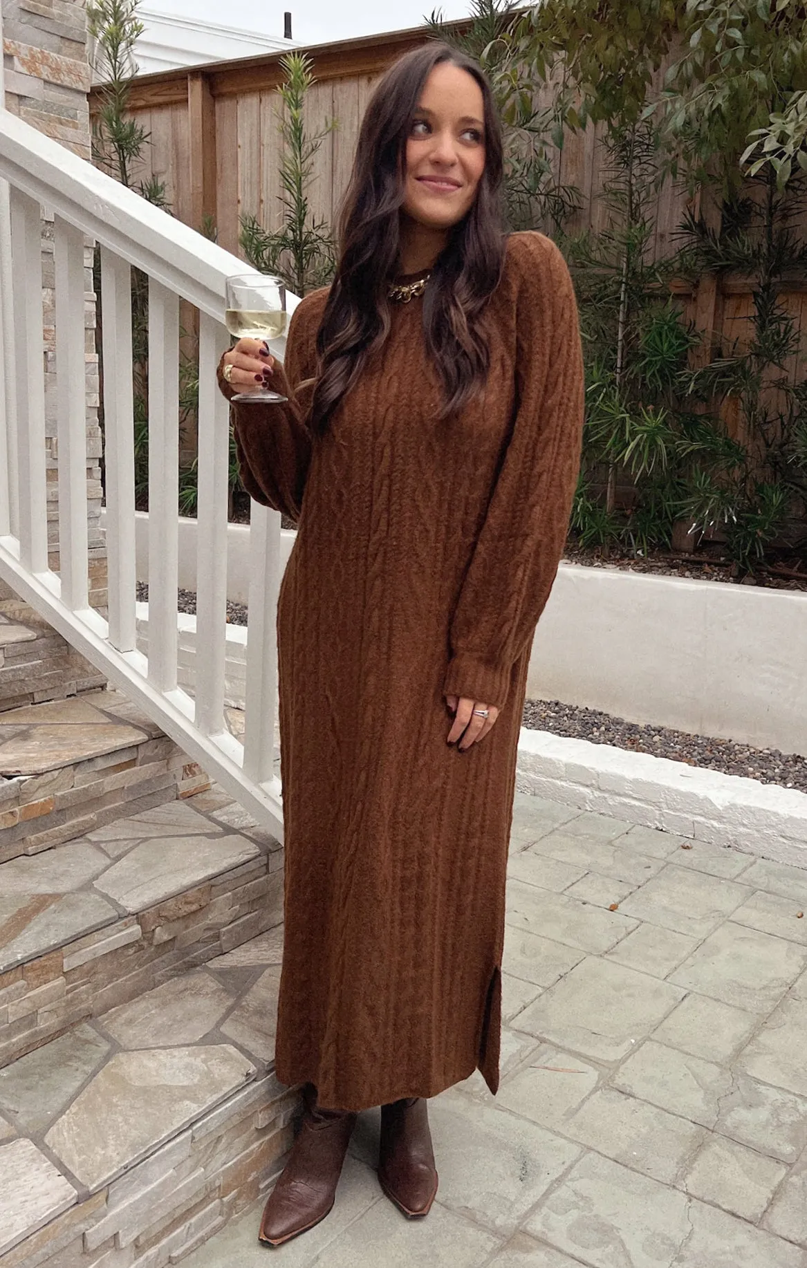 Barb Sweater Dress ~ Chocolate Cable Knit