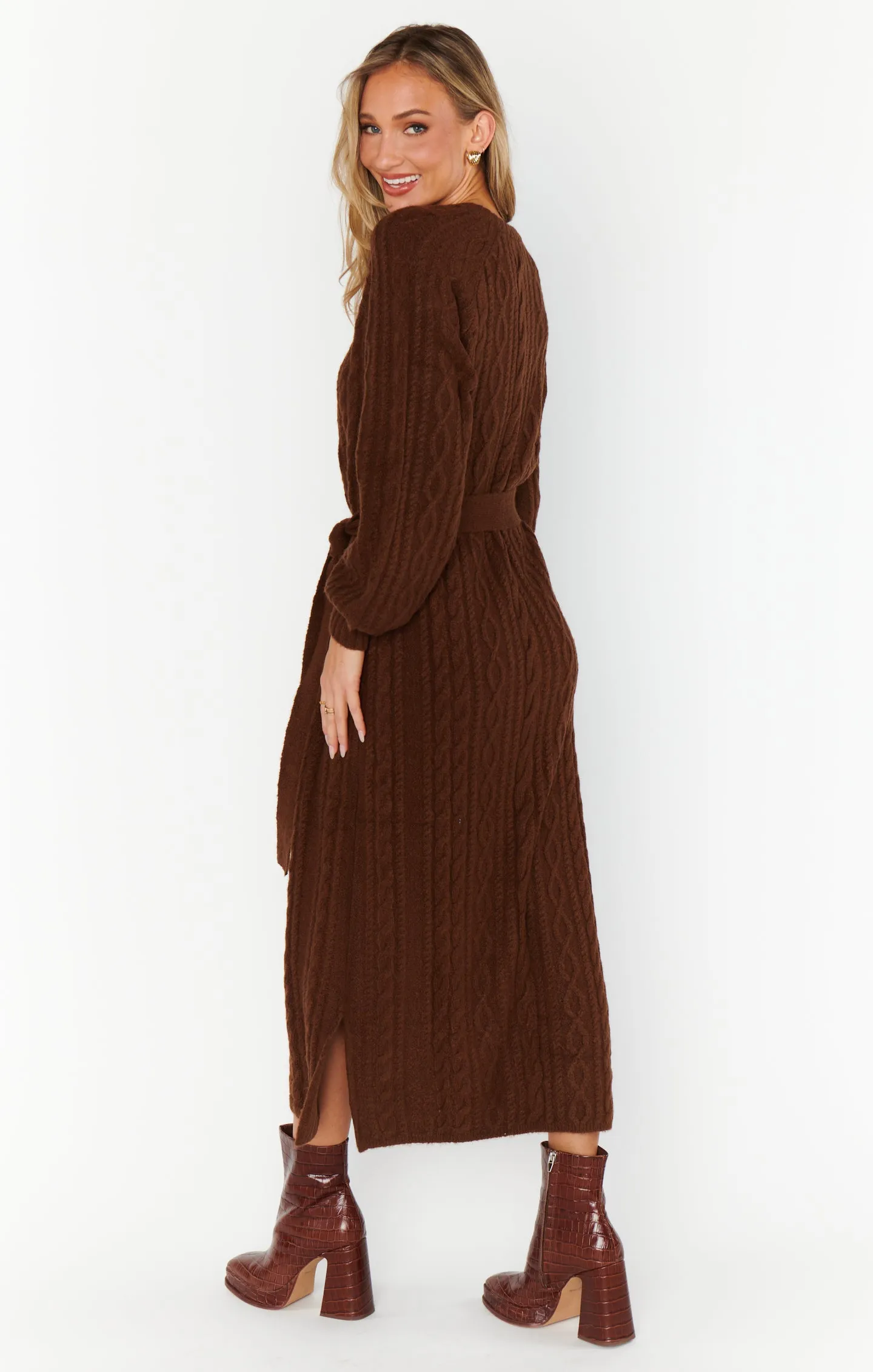 Barb Sweater Dress ~ Chocolate Cable Knit