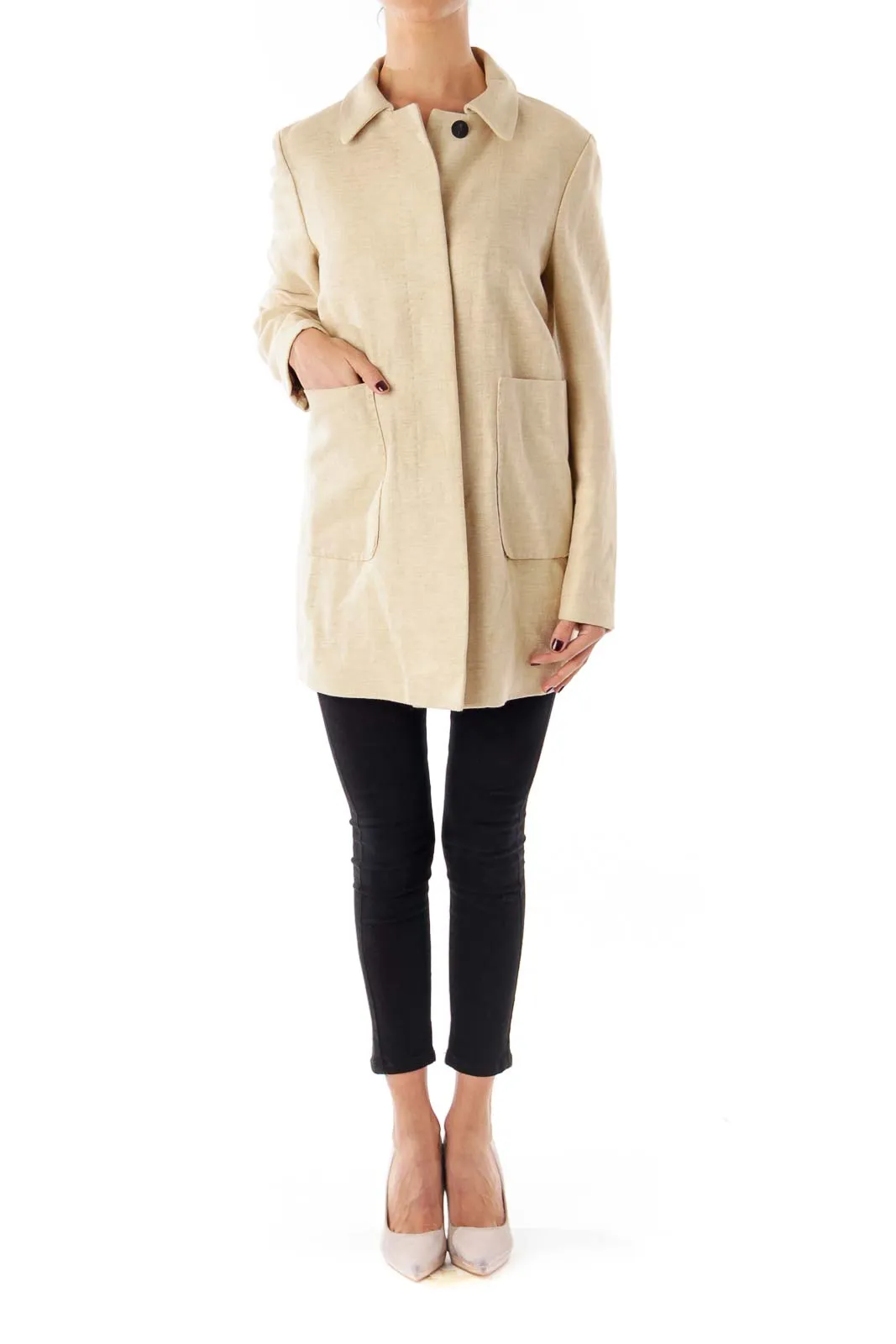 Beige Linen Button Down Coat