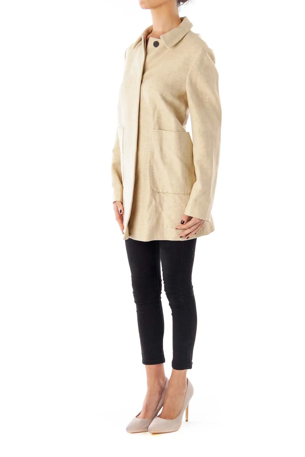 Beige Linen Button Down Coat