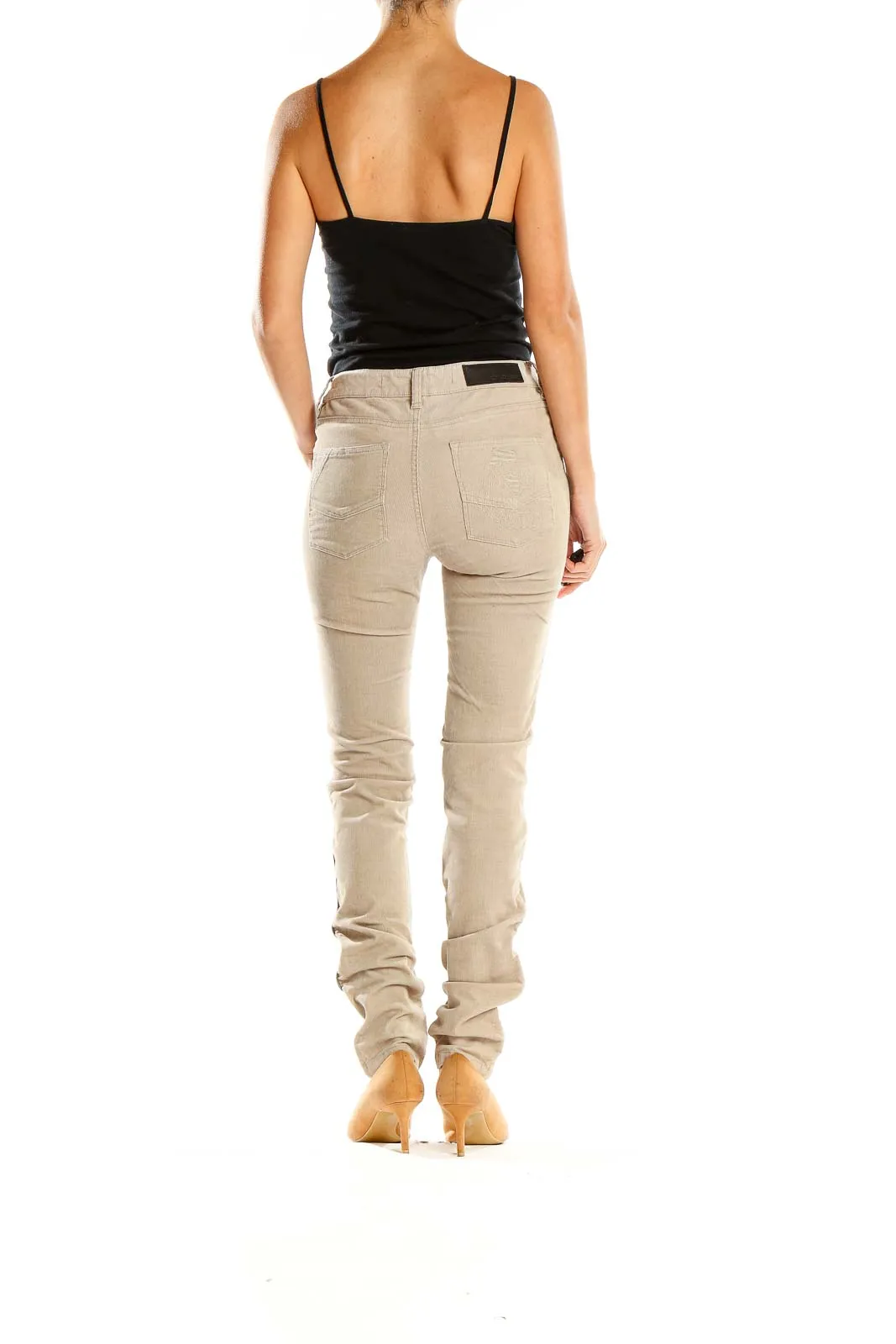 Beige Slim Fit Corduroy Pants