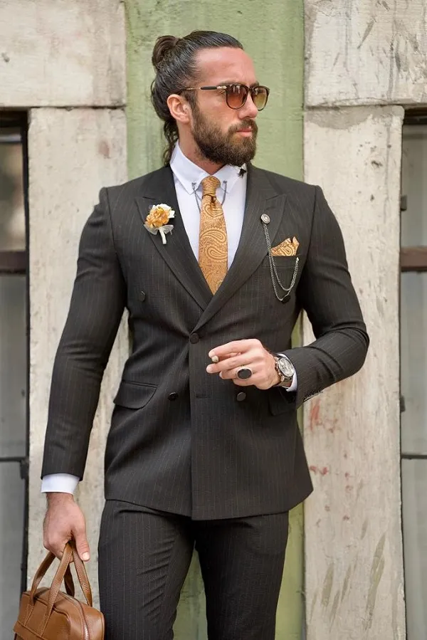 Black 2 Piece Groom Wedding Pinstripe Suit for Men | GentWith