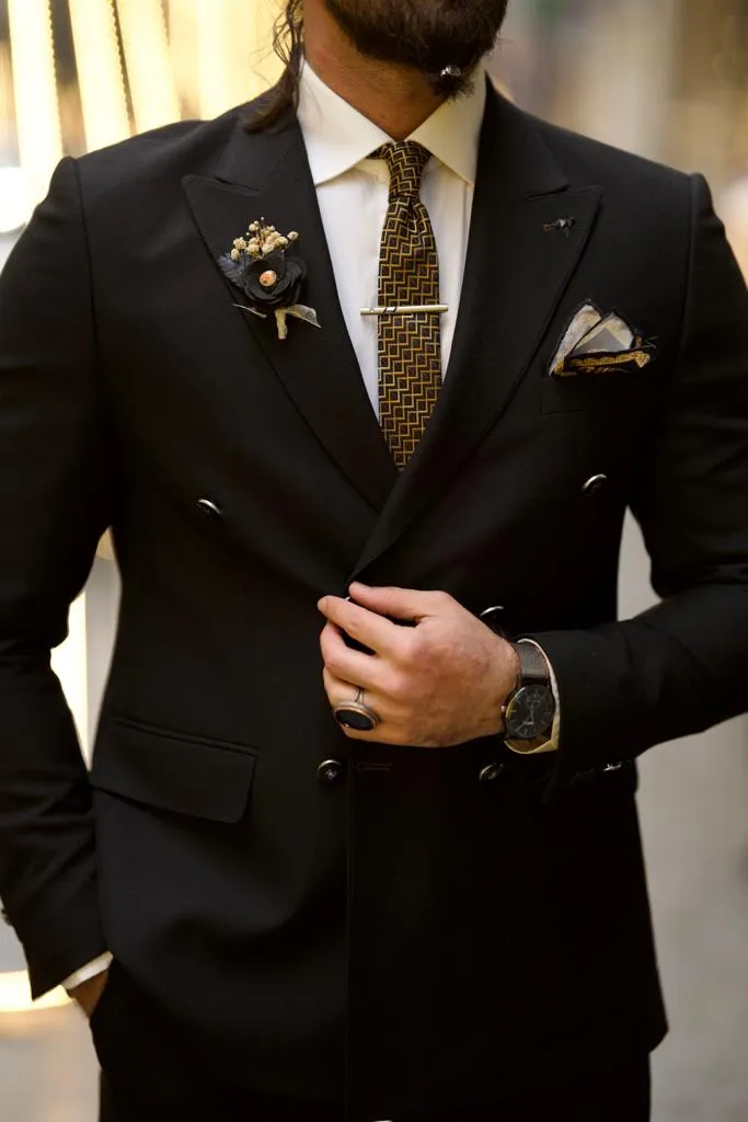 Black 2 Piece Groom Wedding Wool Suit for Men | GentWith.com