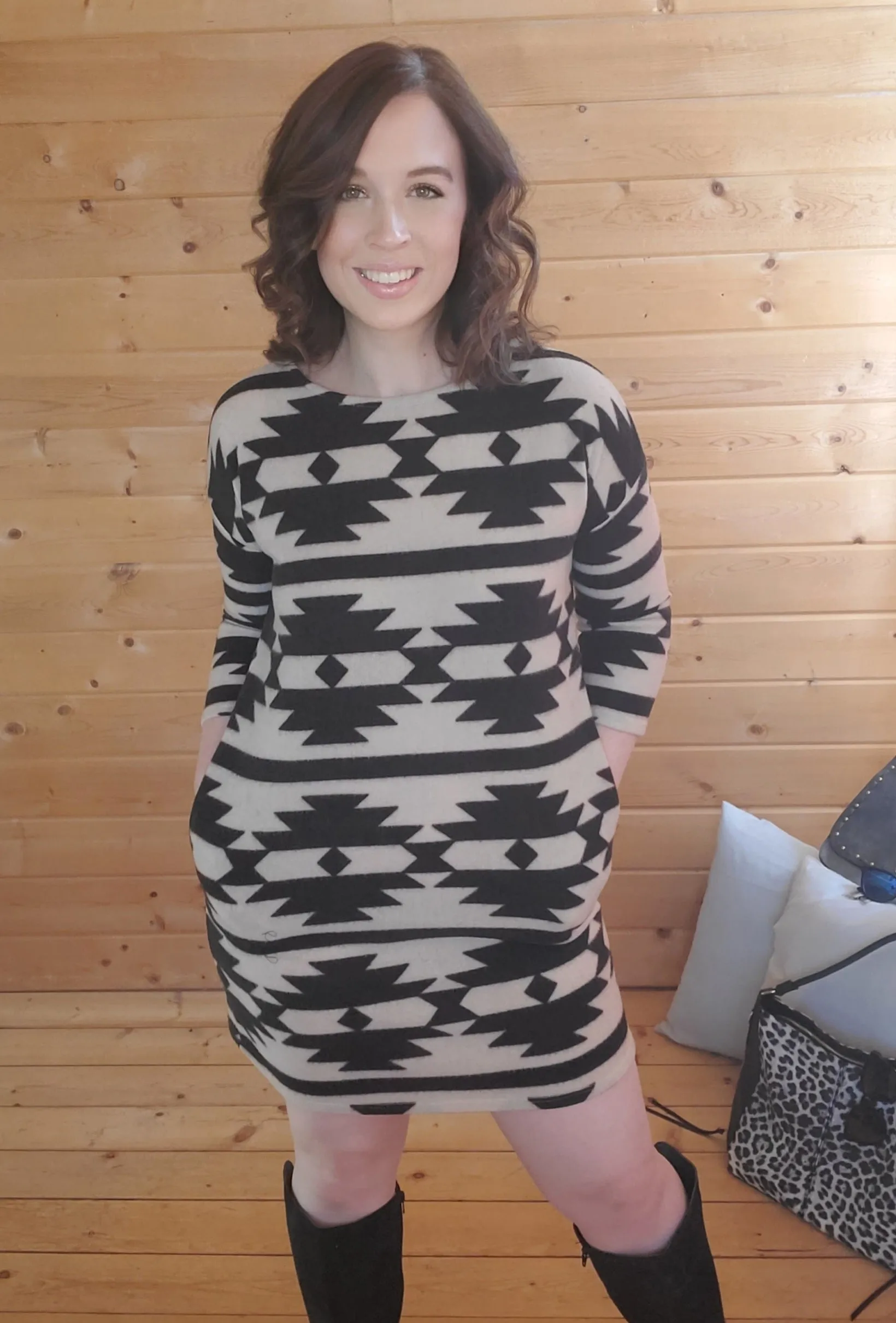 Black & Cream Aztec Dress