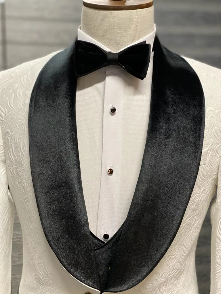 Black and White Slim Fit Shawl Lapel Wool Tuxedo for Men by GentWith