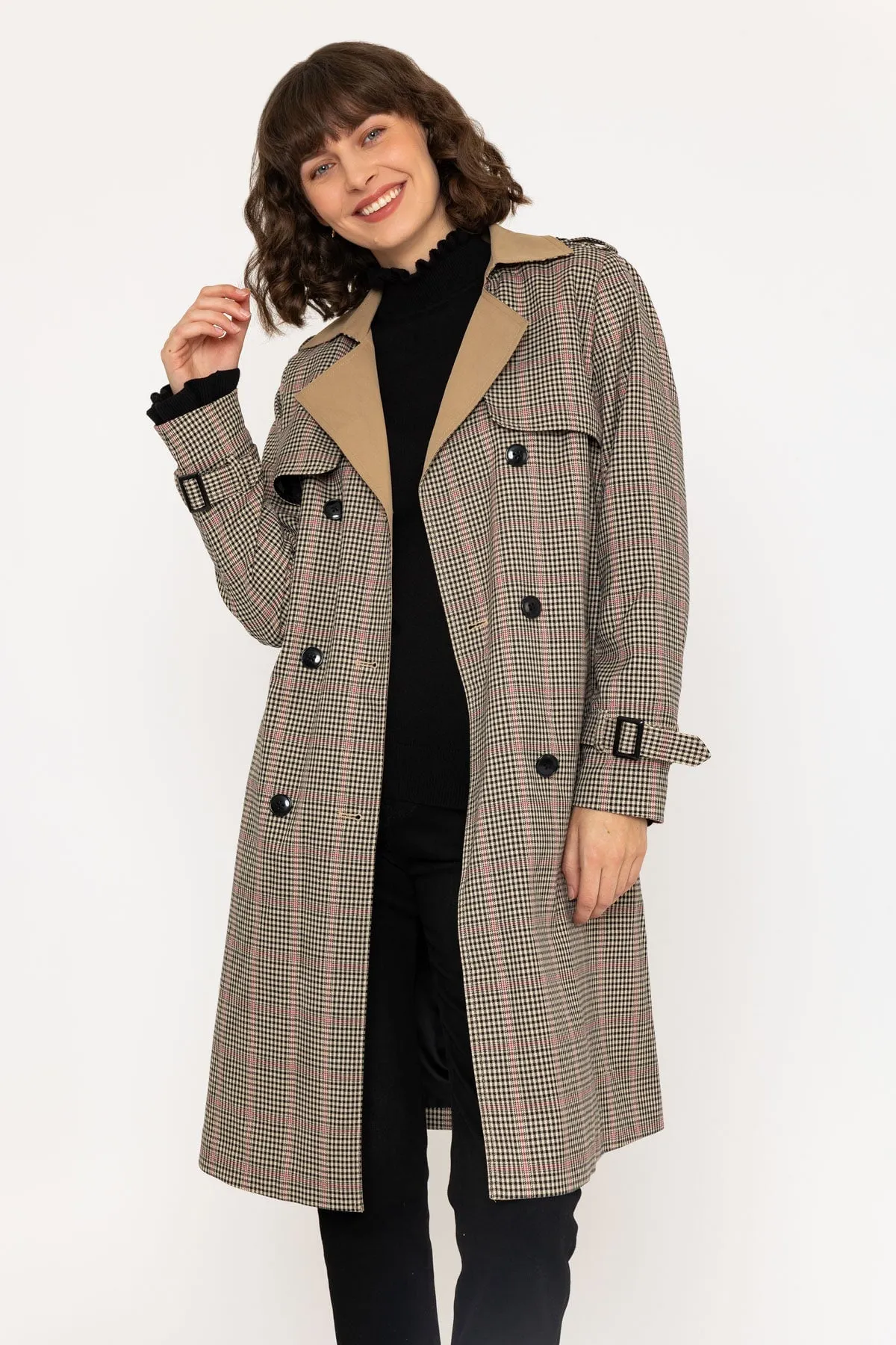 Black Check Trench Coat