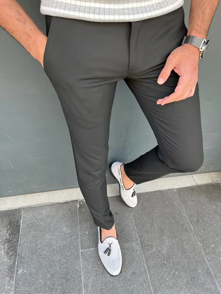 Black Slim Fit Cotton Pants for Men by GentWith.com