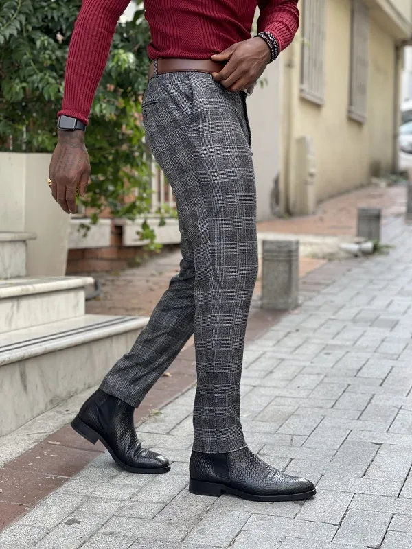 Black Slim Fit Plaid Pants for Men by GentWith | Worldwide Shipping