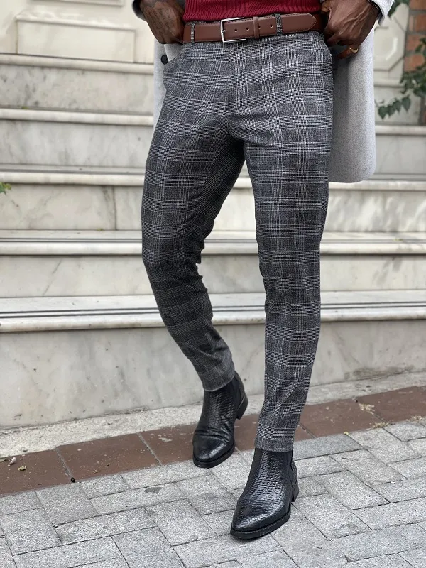 Black Slim Fit Plaid Pants for Men by GentWith | Worldwide Shipping