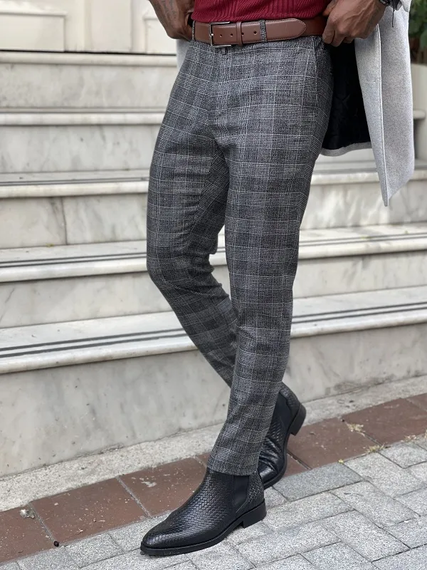 Black Slim Fit Plaid Pants for Men by GentWith | Worldwide Shipping