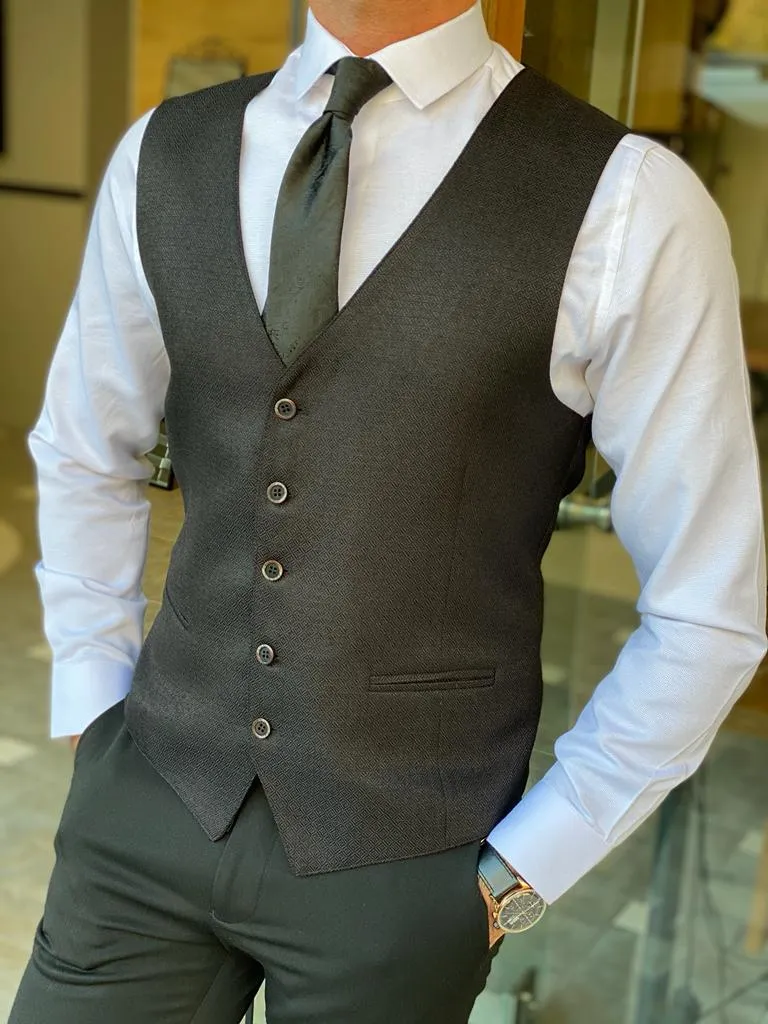 Black Slim Fit Wool Vest for Men by GentWith.com | Worldwide Shipping