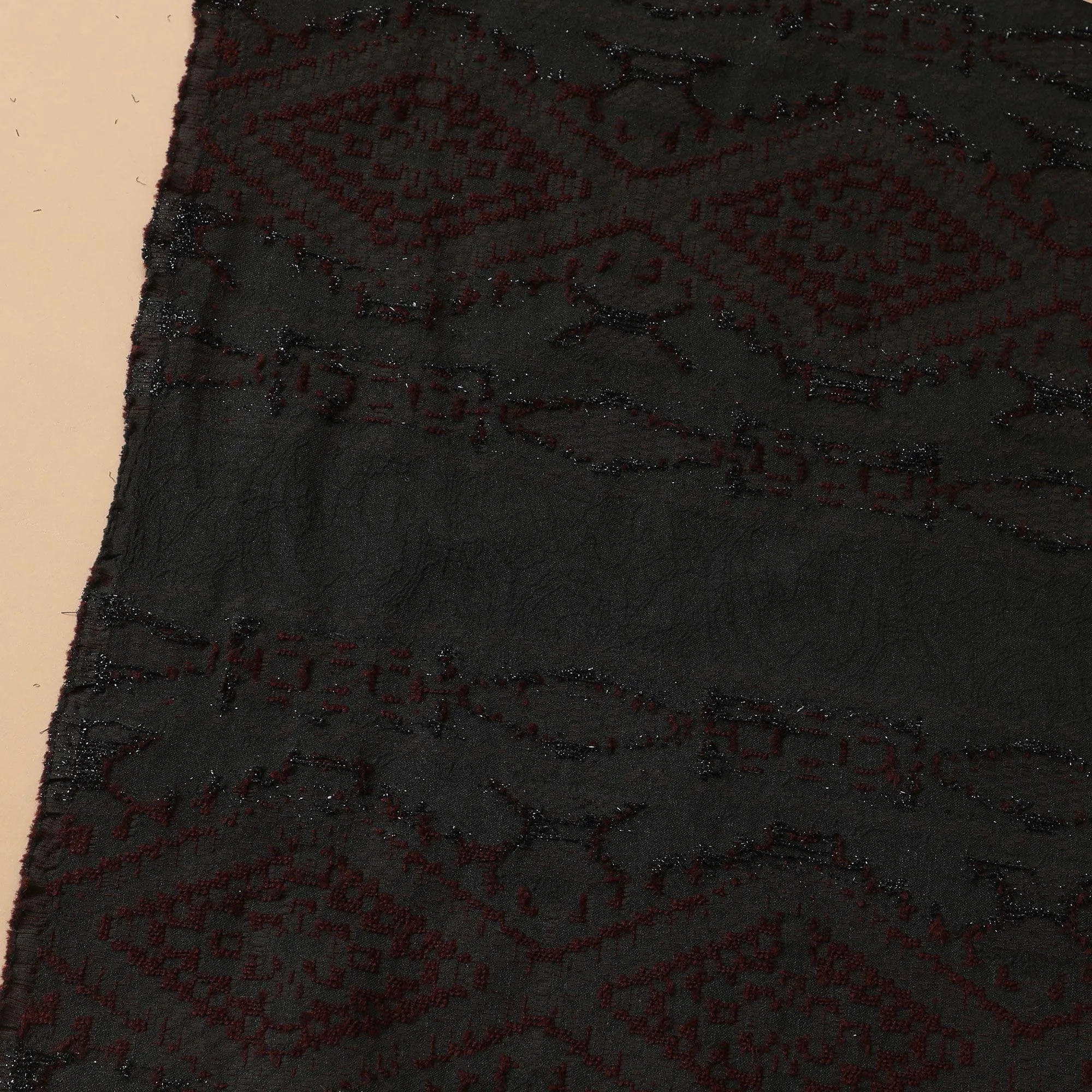 Black synthetic brocade with maroon weave in fancy design-D9258