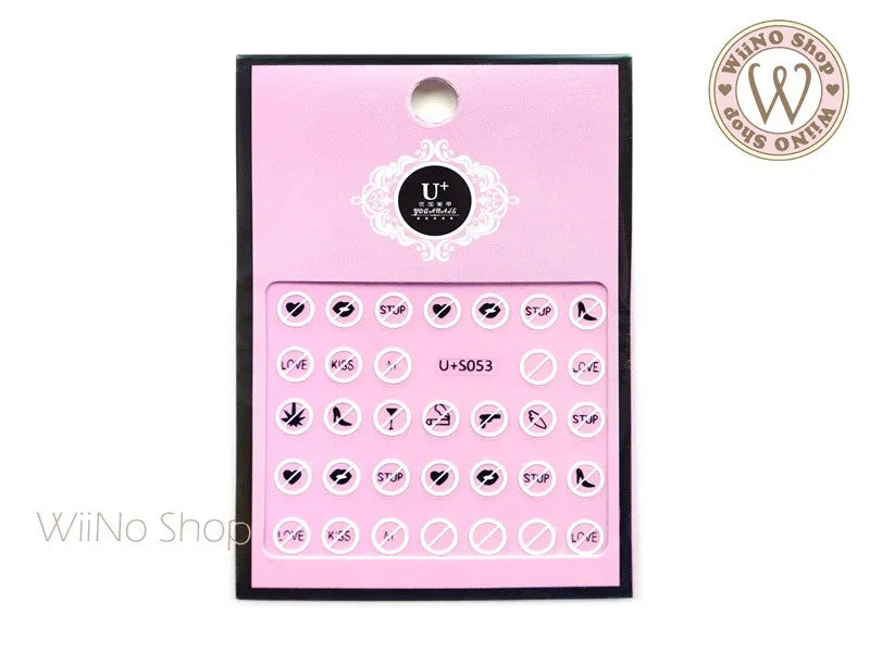 Black White Prohibition Sign Adhesive Nail Art Sticker - 1 pc (U S053)