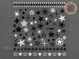 Black White Star Adhesive Nail Art Sticker - 1 pc (U S008)